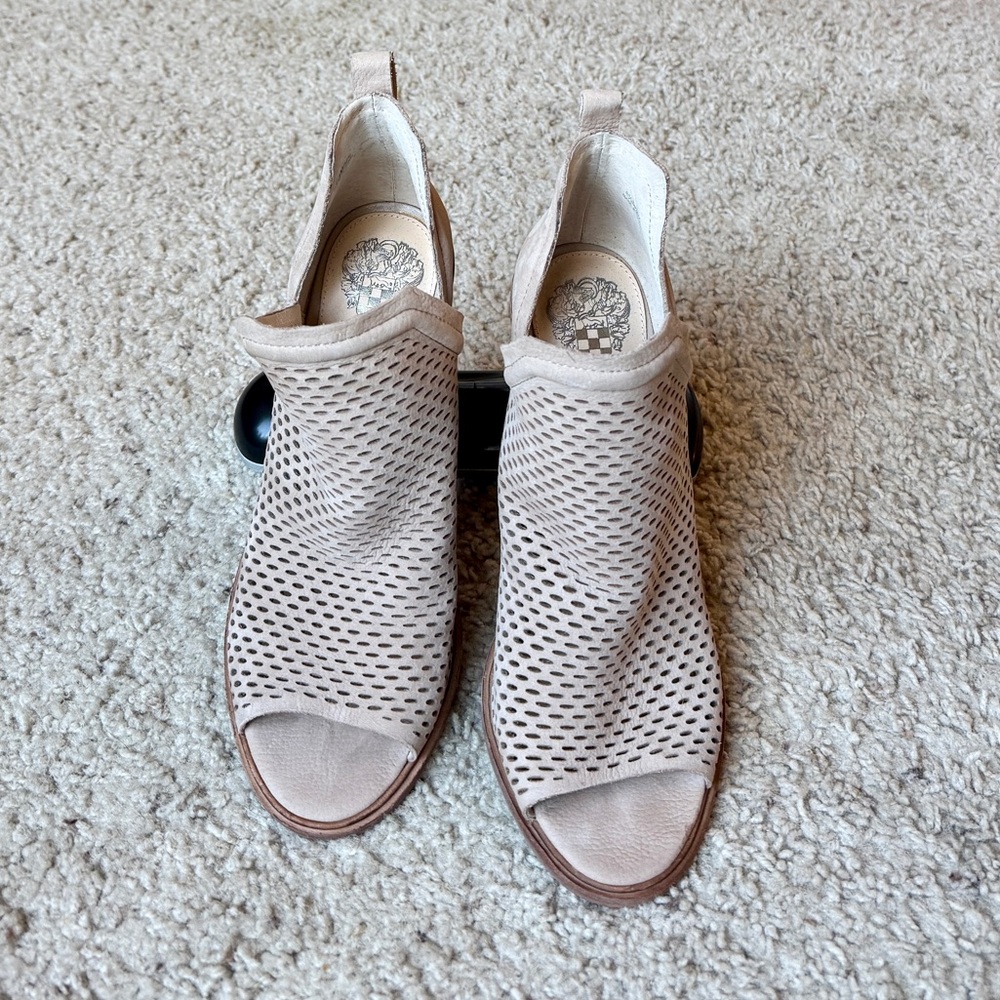 Vince Camuto Tan Peep-Toe Mules